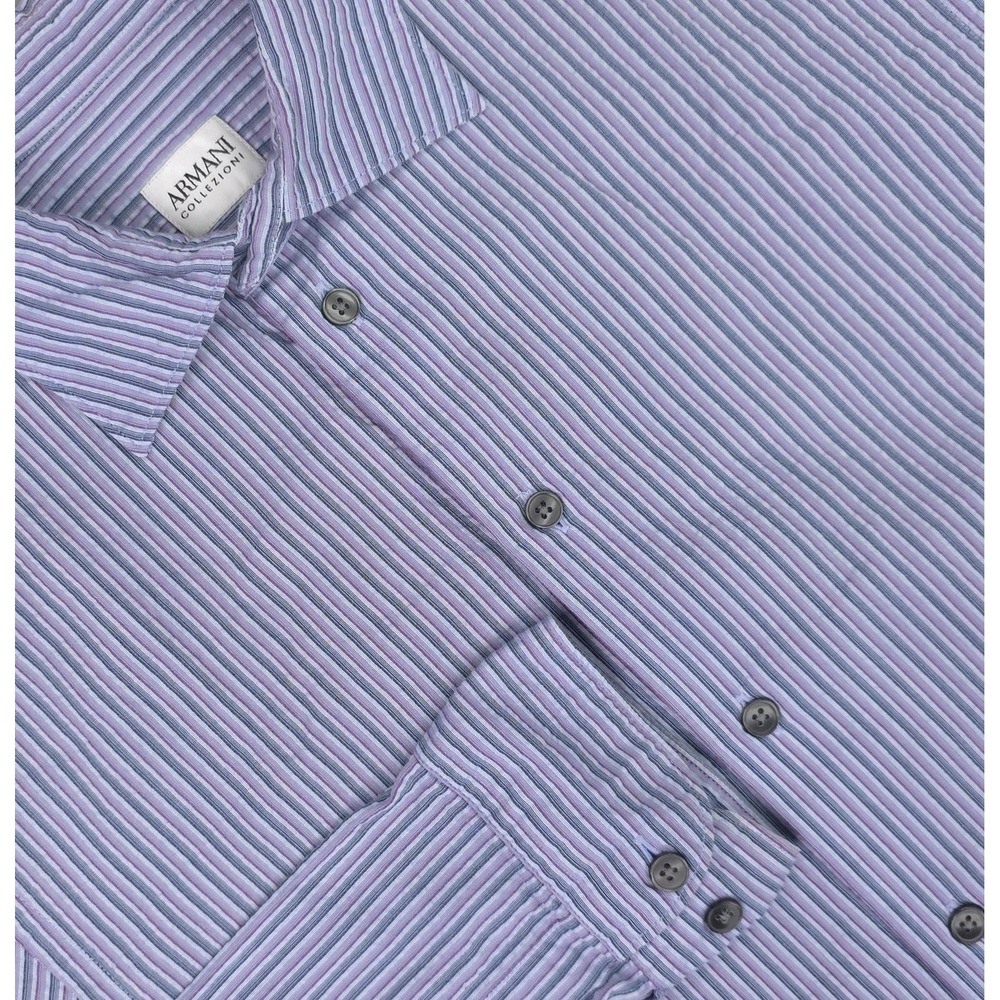 Armani Collezioni Shirt Mens Medium Purple Stripe Seersucker Cotton Long Sleeve